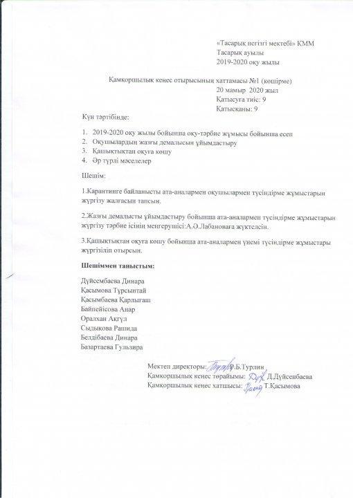 Қамқоршылық кеңес хаттамасы №4 20.05.2020